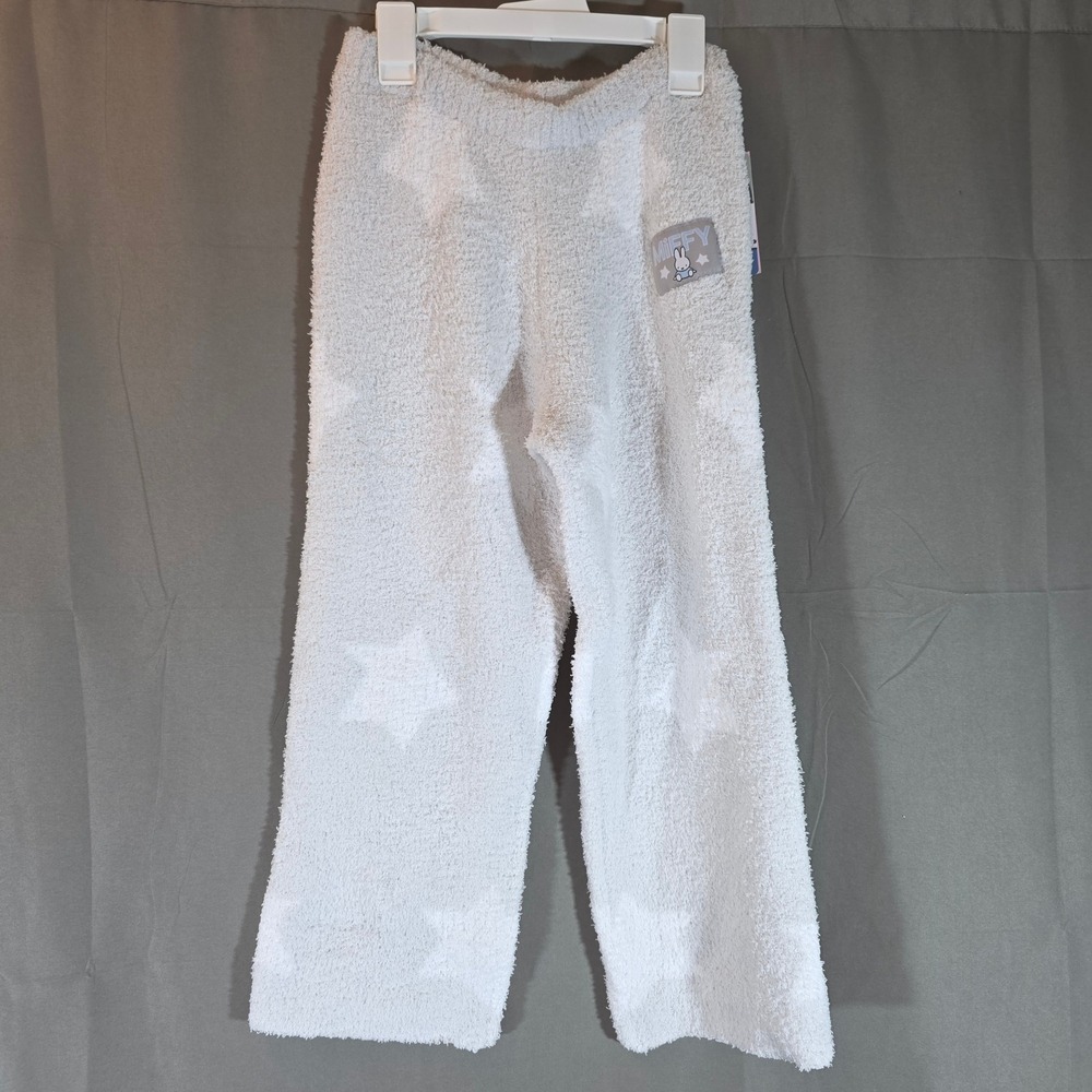 Miffy Kids White Fuzzy Pajama Pants Star Pattern Plush Sleep Bottoms Size 6/7 S